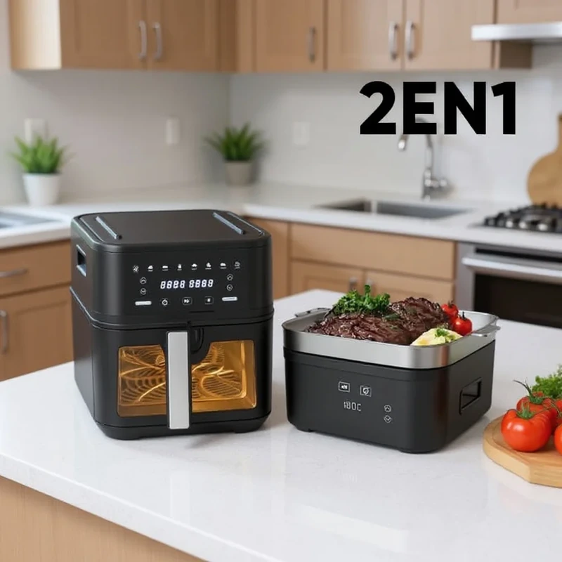 AirFryer 2 en 1 SilverTrust 08L 1650W AirFryer et Plaque Cuisson SilverTrust HIC-AF-8066D